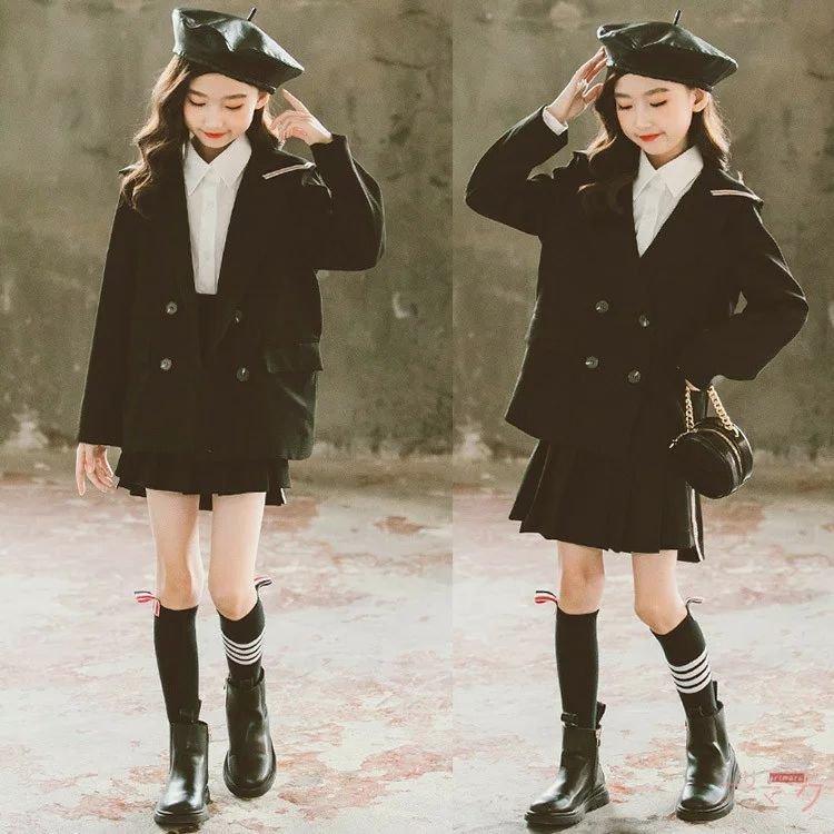 入学式 スーツ 女の子 韓国 スーツ 卒服 女の子 スーツ セーラー襟 ジャケット スカート 女の子 ワンピース 韓国 子供服 2点セット 卒業