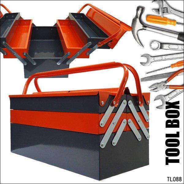 3段式 工具箱 両開き式 ツールボックス オレンジ/黄色 スチール製 ビッグ2cm 収納5か所 オレンジ×グレーガレージ キャンプ